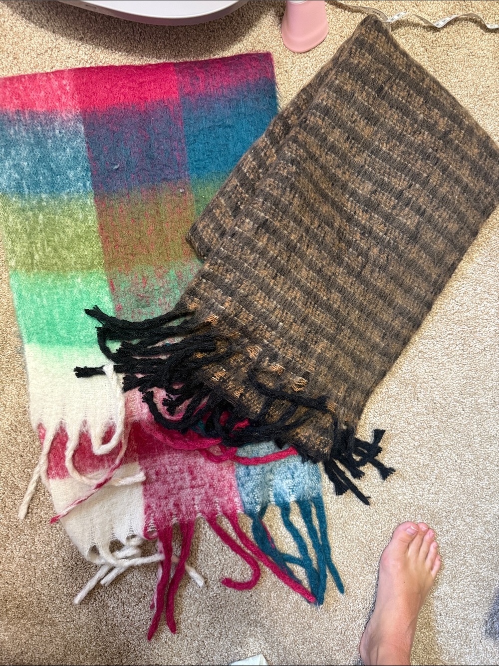 Fringe Knit Scarf Bundle - Multicolor and Brown